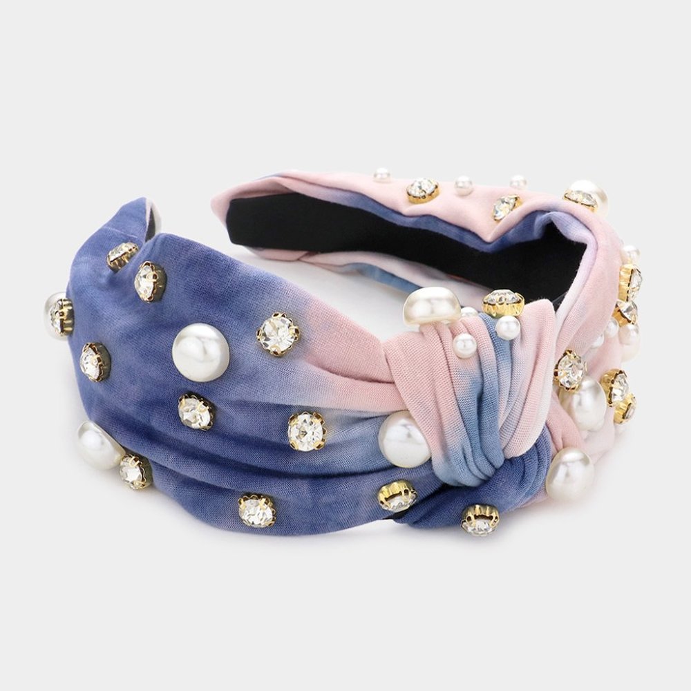 Pink & Blue Cotton Candy Tie Dye Headband, Hair Accessories for Ladies